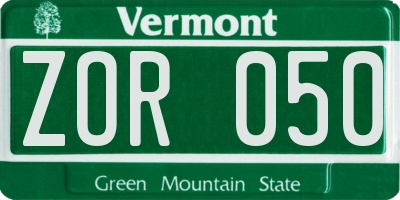 VT license plate ZOR050