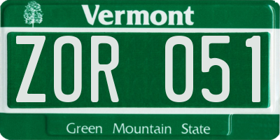 VT license plate ZOR051