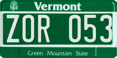VT license plate ZOR053
