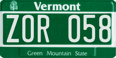 VT license plate ZOR058