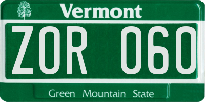 VT license plate ZOR060
