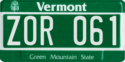 VT license plate ZOR061