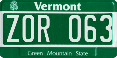 VT license plate ZOR063