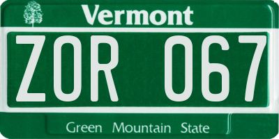 VT license plate ZOR067
