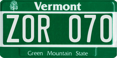 VT license plate ZOR070