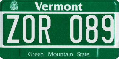 VT license plate ZOR089