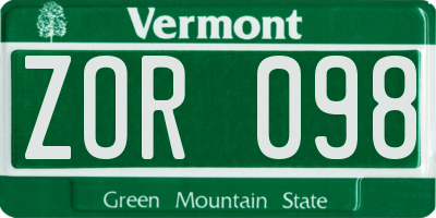 VT license plate ZOR098