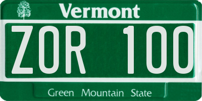 VT license plate ZOR100