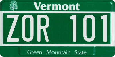 VT license plate ZOR101
