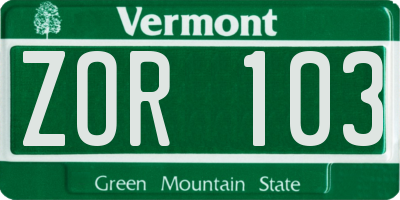 VT license plate ZOR103