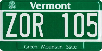 VT license plate ZOR105