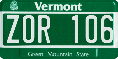 VT license plate ZOR106