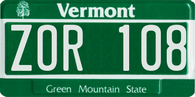 VT license plate ZOR108