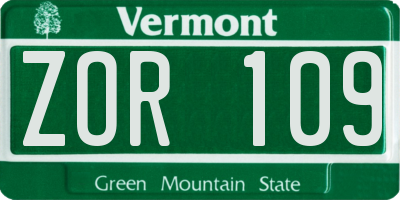 VT license plate ZOR109