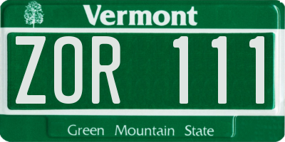 VT license plate ZOR111