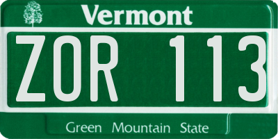 VT license plate ZOR113