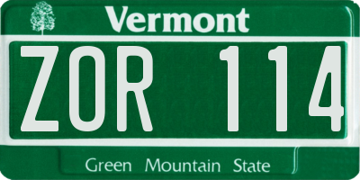 VT license plate ZOR114