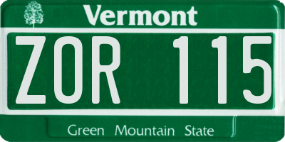 VT license plate ZOR115