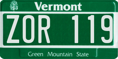 VT license plate ZOR119