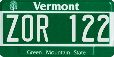 VT license plate ZOR122