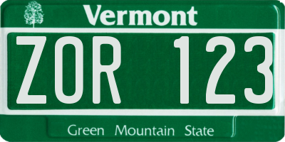 VT license plate ZOR123