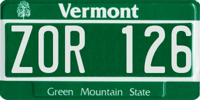 VT license plate ZOR126