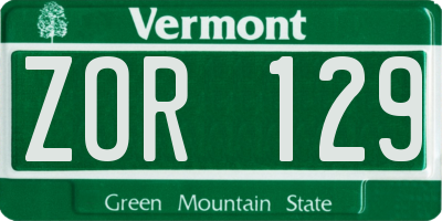 VT license plate ZOR129