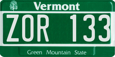VT license plate ZOR133