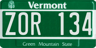 VT license plate ZOR134