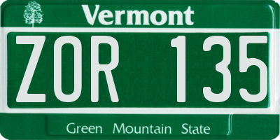 VT license plate ZOR135