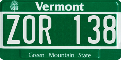 VT license plate ZOR138