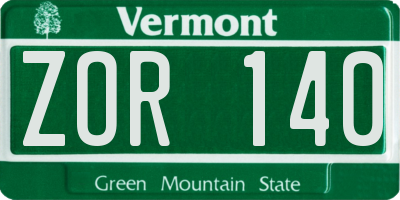 VT license plate ZOR140