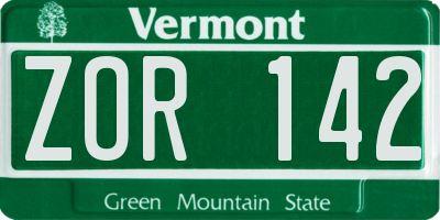 VT license plate ZOR142