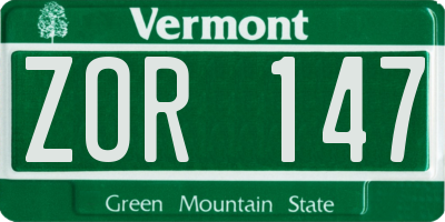 VT license plate ZOR147