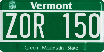 VT license plate ZOR150