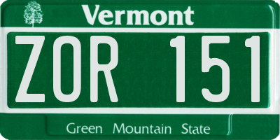 VT license plate ZOR151