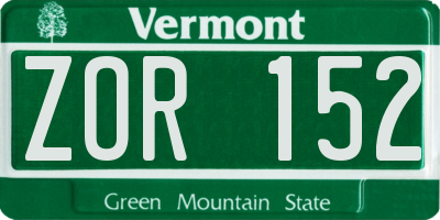VT license plate ZOR152