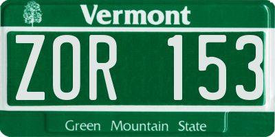 VT license plate ZOR153