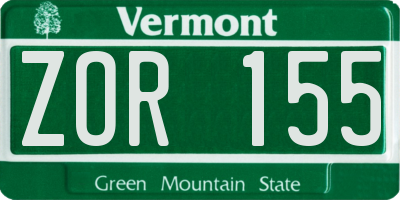 VT license plate ZOR155