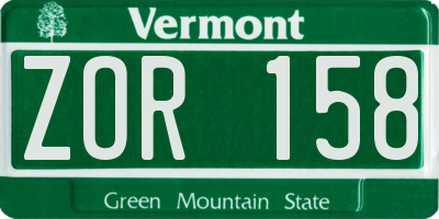 VT license plate ZOR158