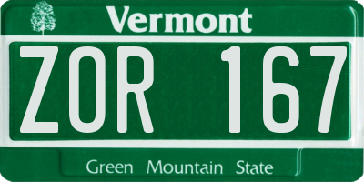 VT license plate ZOR167