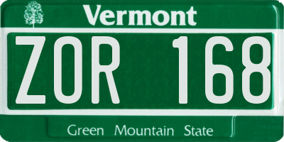 VT license plate ZOR168