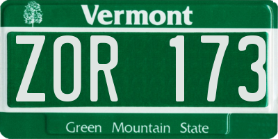 VT license plate ZOR173