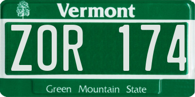 VT license plate ZOR174