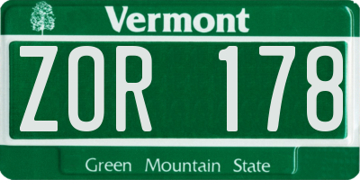 VT license plate ZOR178