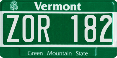 VT license plate ZOR182