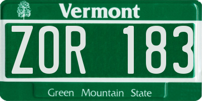 VT license plate ZOR183