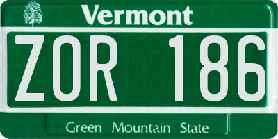 VT license plate ZOR186