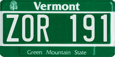 VT license plate ZOR191