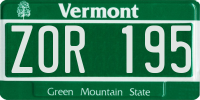 VT license plate ZOR195